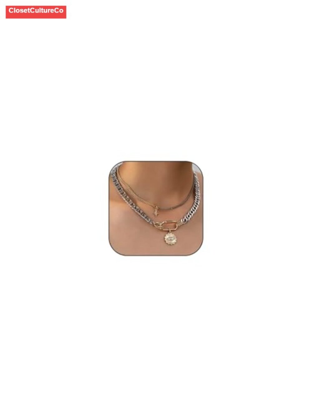 Two Tone Layered Coin Necklace Chunky Paperclip Cuban Chain